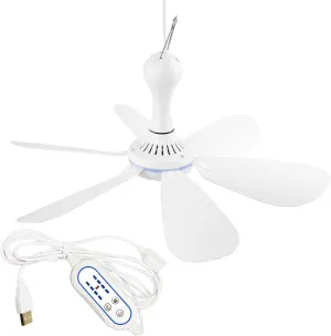 Portable Ceiling Fan USB Powered Canopy Fan with Speed Timer switch, Quiet Small DC USB Ceiling Fan Hanging Fan with 6 Blades for Camping Cruise RV Tent Gazebo Bed Dormitory Home Room