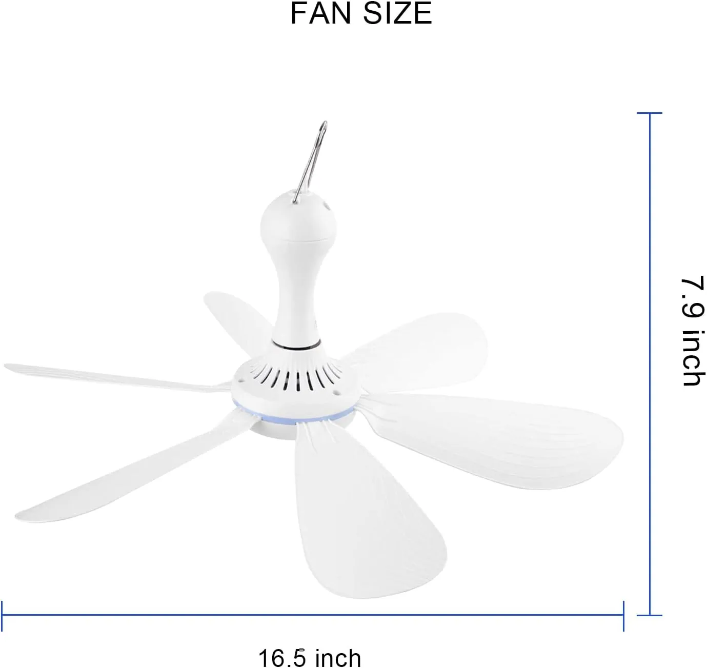 Portable Ceiling Fan USB Powered Canopy Fan with Speed Timer switch, Quiet Small DC USB Ceiling Fan Hanging Fan with 6 Blades for Camping Cruise RV Tent Gazebo Bed Dormitory Home Room