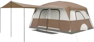 PORTAL 10 Person Camping Tent with Porch, Big Family Cabin Tent with 2 Rooms, 2 Doors, 2 Ground Vents, 6 Large Mesh Windows, Divided Curtain for Camping, Outdoor, Traveling, Water Resistant