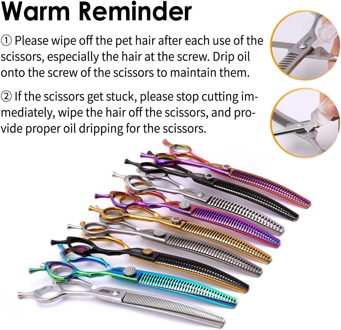 Professional Curved Chunkers Shears Dog Grooming 7.25'' Blue Curved Thinning Dog Grooming Scissors for Large Dogs Pet 35 Teeth Japan 440C(Curved Chunkers)