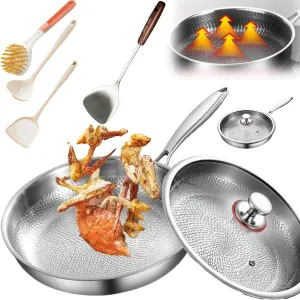 Pure Titanium Hammered Pan Pro with Lid, 3 Sizes Siraatskitchen Titanium Hammered Pan Pro with Lid, 2025 Ultra-Durable Taking over Kitchens, Multifunctional Non-Stick Frying Pans for Cooking (11.81in)