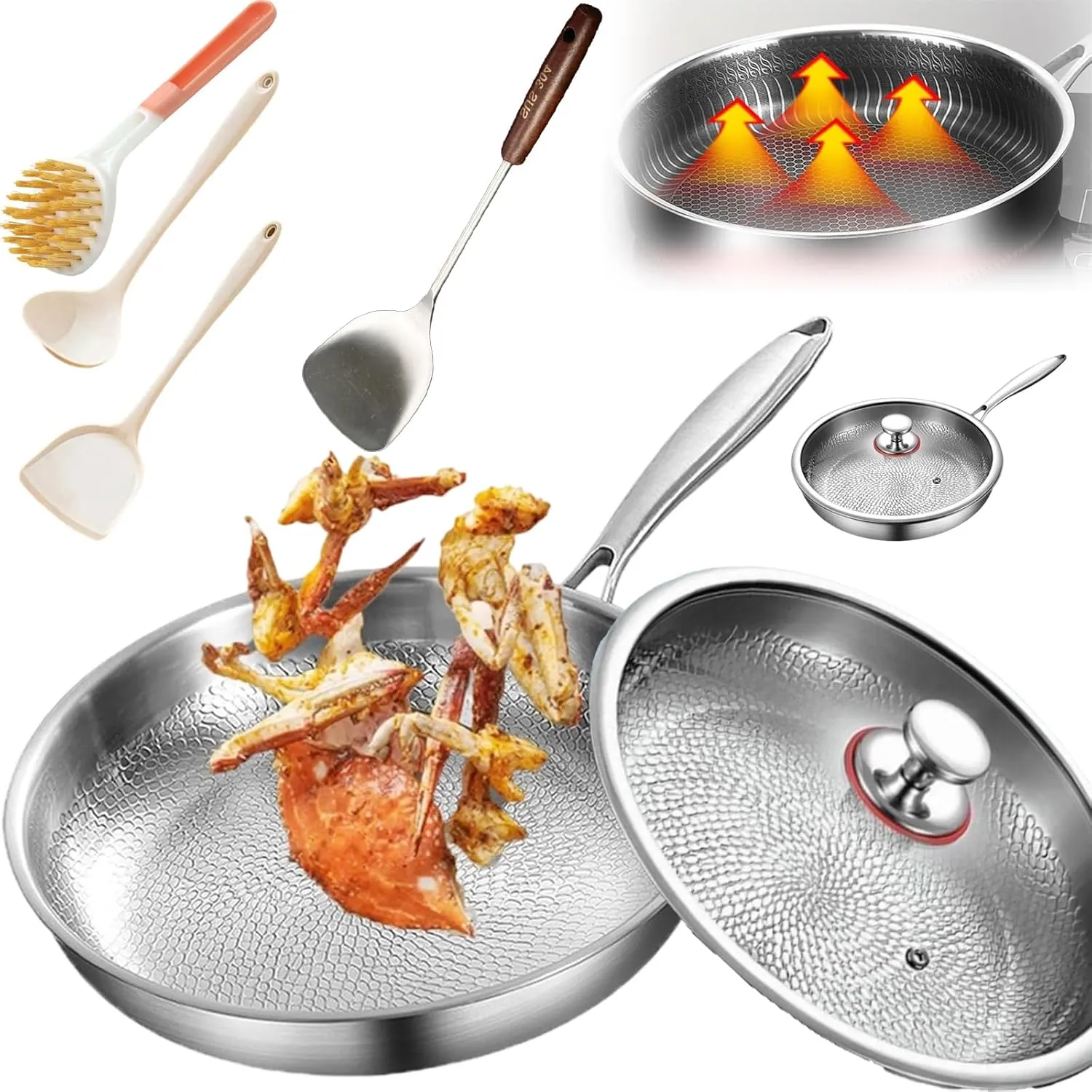Pure Titanium Hammered Pan Pro with Lid, 3 Sizes Siraatskitchen Titanium Hammered Pan Pro with Lid, 2025 Ultra-Durable Taking over Kitchens, Multifunctional Non-Stick Frying Pans for Cooking (11.81in)