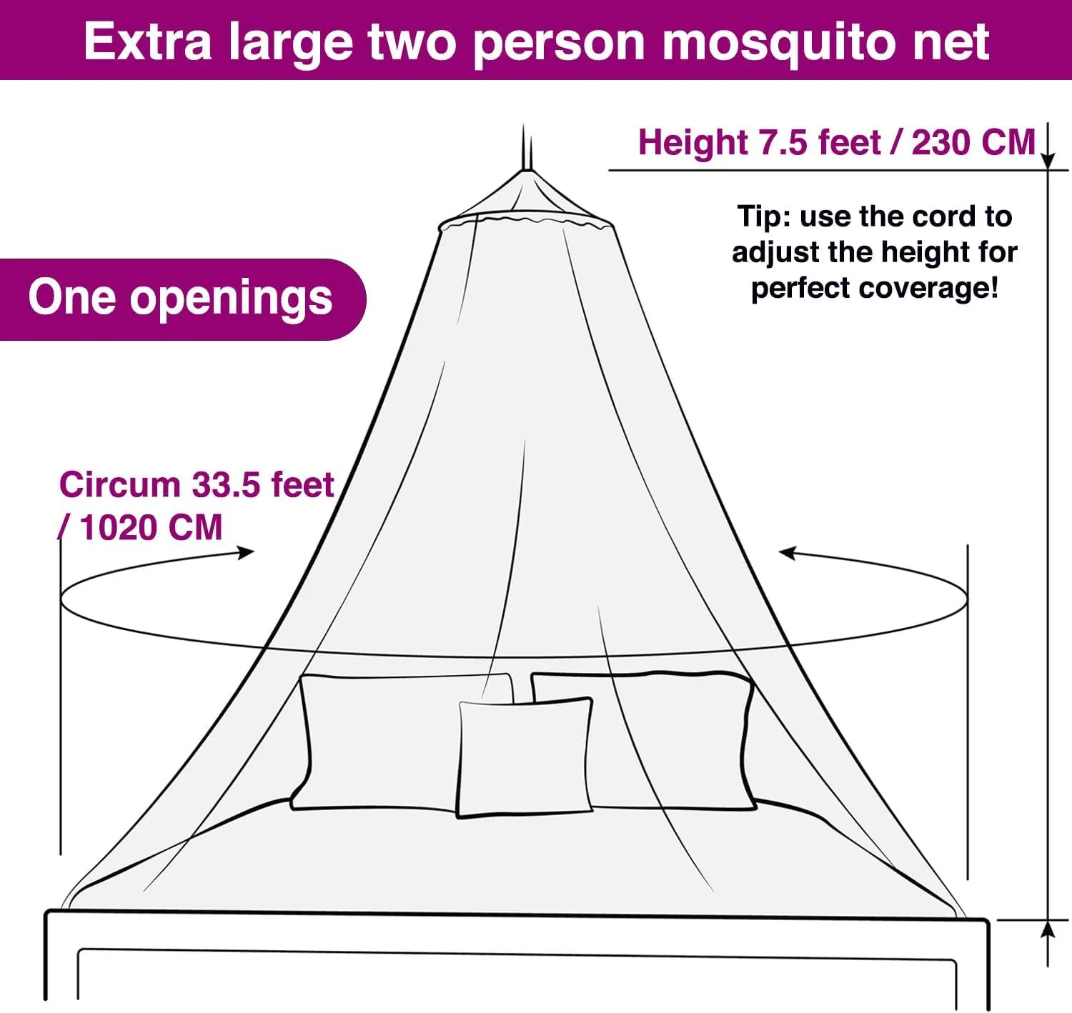 Purple Canopy for Girls Bed with Pre-Glued Glow in The Dark Stars - Princess Mosquito Net Room Decor - Kids & Baby Bedroom Tent with Galaxy Lights - 1 Opening Canopy Bed & Hanging Kit Included