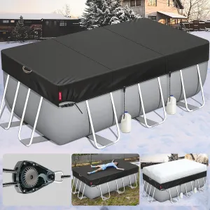 QH.HOME [2025 Upgrade Super Windproof] 7x13FT Rectangle Pool Cover for Above Ground Pools,[Durable and Tear-Resistant] Winter Oval Pool Cover with Enhanced Ratchets and Tarp Clips