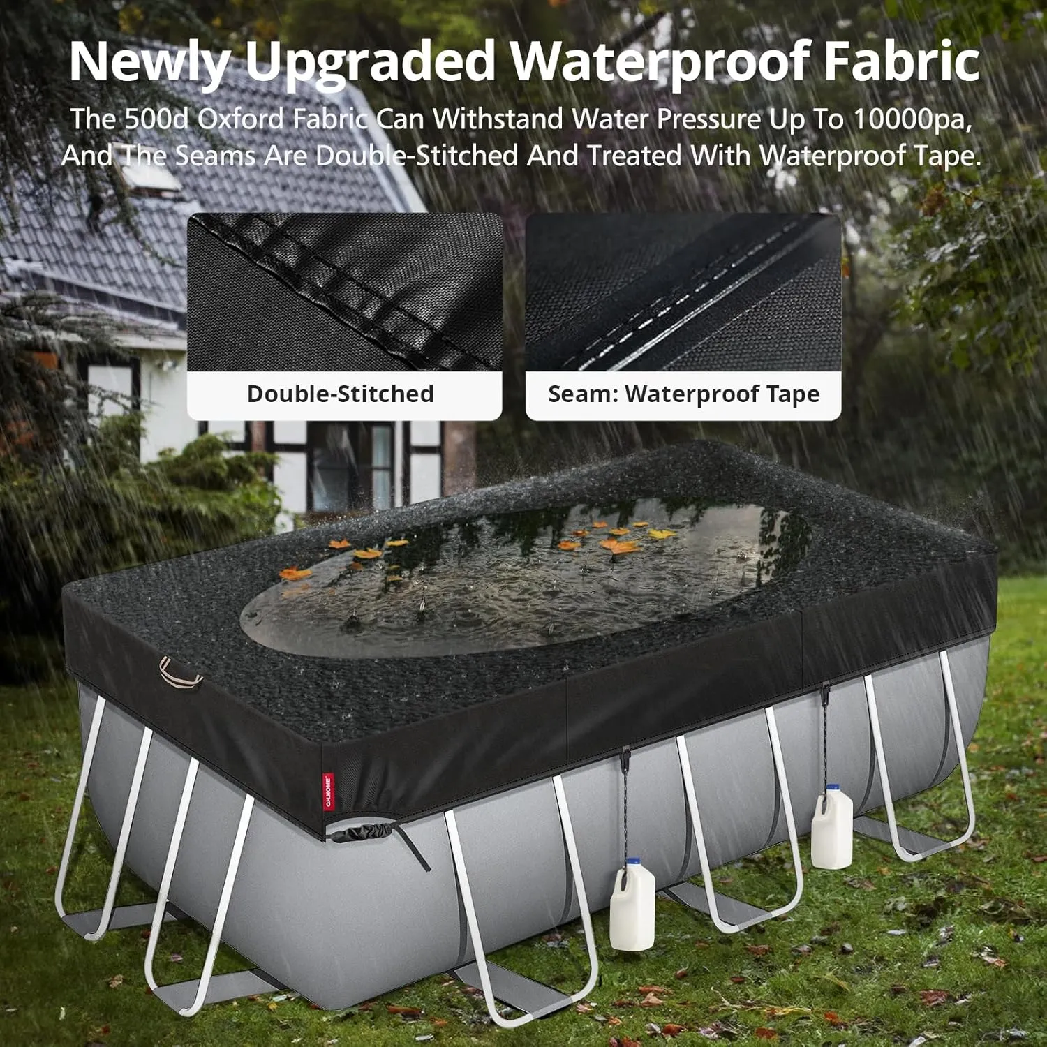 QH.HOME [2025 Upgrade Super Windproof] 7x13FT Rectangle Pool Cover for Above Ground Pools,[Durable and Tear-Resistant] Winter Oval Pool Cover with Enhanced Ratchets and Tarp Clips