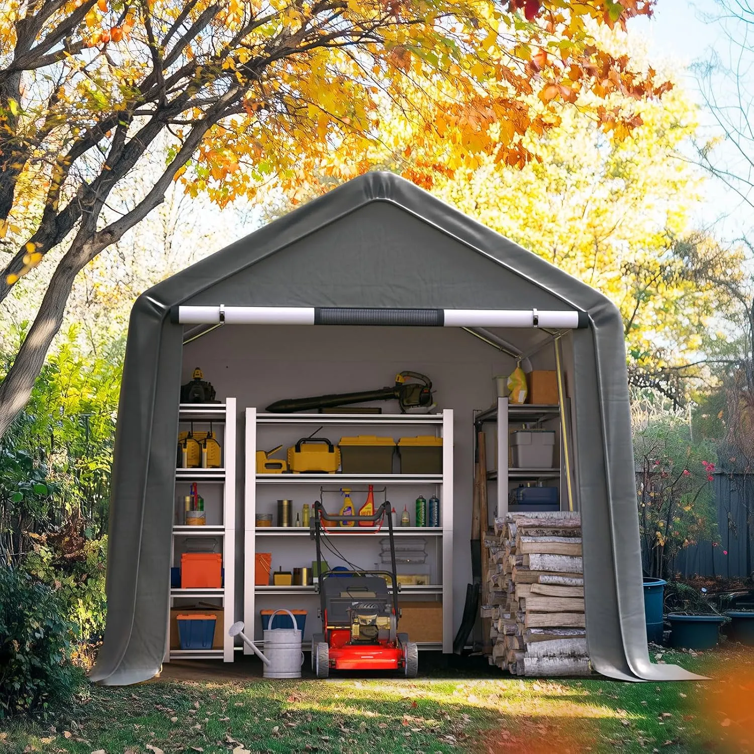 Quictent 8x10FT Carport Shelter with Roll-Up Mesh Windows & Reinforced Frame, Portable Garage Canopy for Motorcycle Storage, Outdoor Equipment, Patio Furniture Cover - Dark Gray