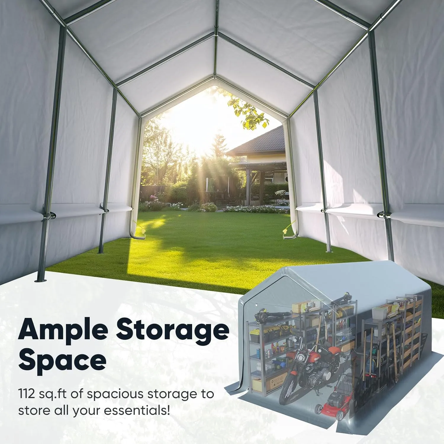 Quictent 8x14FT Carport Shelter with Roll-Up Mesh Windows & Reinforced Frame, Portable Garage Canopy for Motorcycle Storage, Outdoor Equipment, Patio Furniture Cover - Dark Gray
