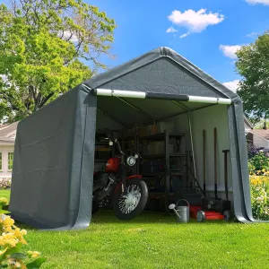 Quictent 8x14FT Carport Shelter with Roll-Up Mesh Windows & Reinforced Frame, Portable Garage Canopy for Motorcycle Storage, Outdoor Equipment, Patio Furniture Cover - Dark Gray