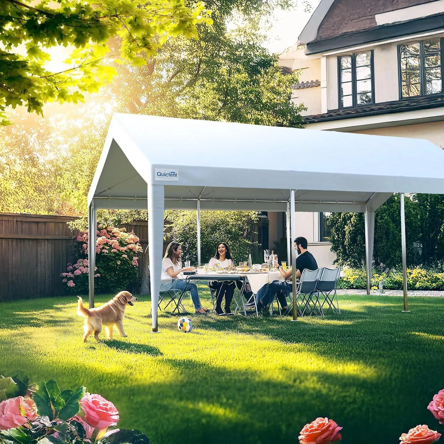 Quictent Heavy Duty 10x20 ft Carports with Side Zipper Doors & Snowproof Steel Cables & Ventilated Windows, Waterproof Storage Shelter for Car, Boat, RV, Outdoor Equipment, White