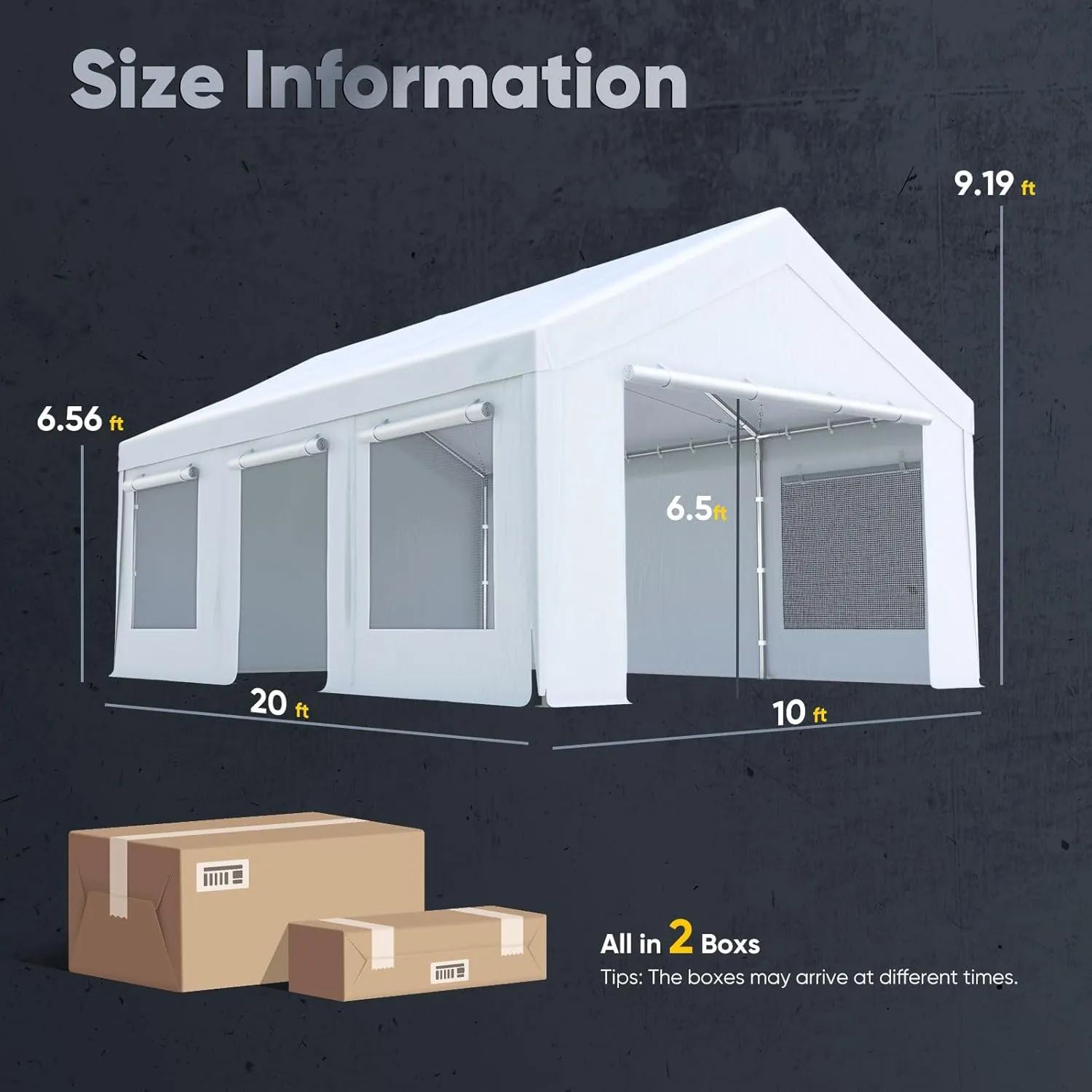 Quictent Heavy Duty 10x20 ft Carports with Side Zipper Doors & Snowproof Steel Cables & Ventilated Windows, Waterproof Storage Shelter for Car, Boat, RV, Outdoor Equipment, White