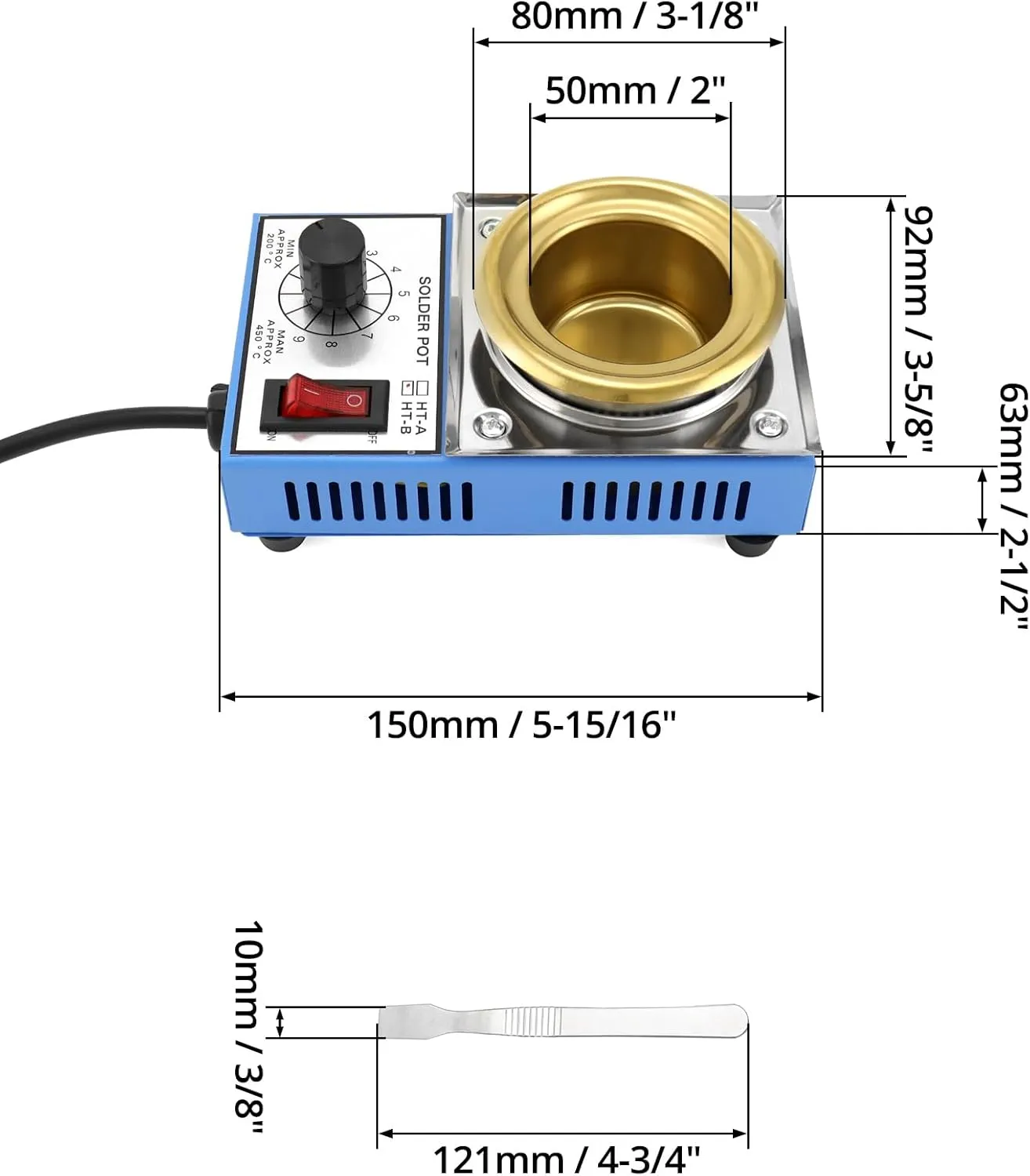 QWORK Solder Pot, 2 Pcs 150W 110V, 50mm Soldering Bath Titanium Plate, Capacity 500g 200-450°c,Include Extra 50mm pot& Solder Paste Scraper for Welding and Soldering Bath