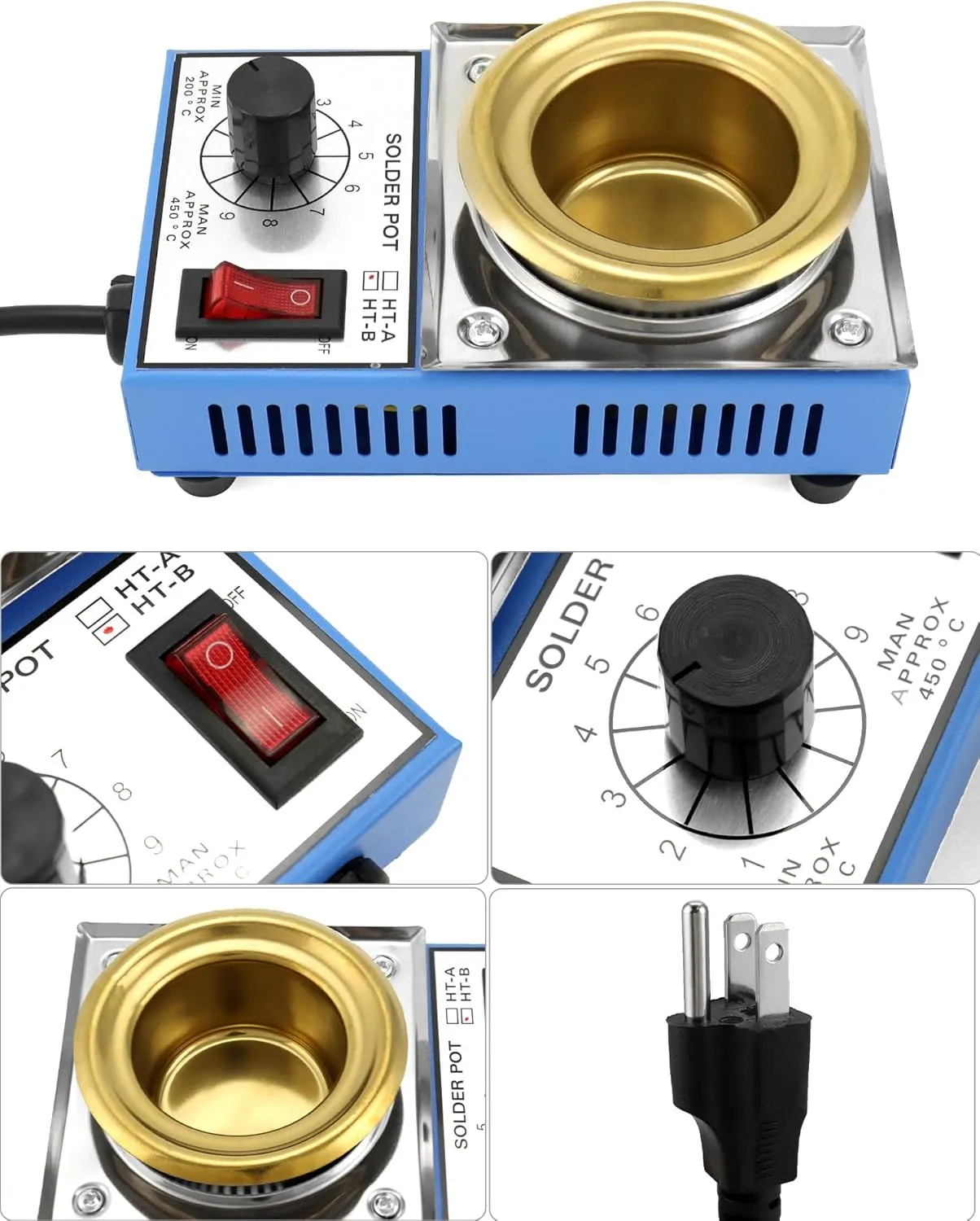 QWORK Solder Pot, 2 Pcs 150W 110V, 50mm Soldering Bath Titanium Plate, Capacity 500g 200-450°c,Include Extra 50mm pot& Solder Paste Scraper for Welding and Soldering Bath