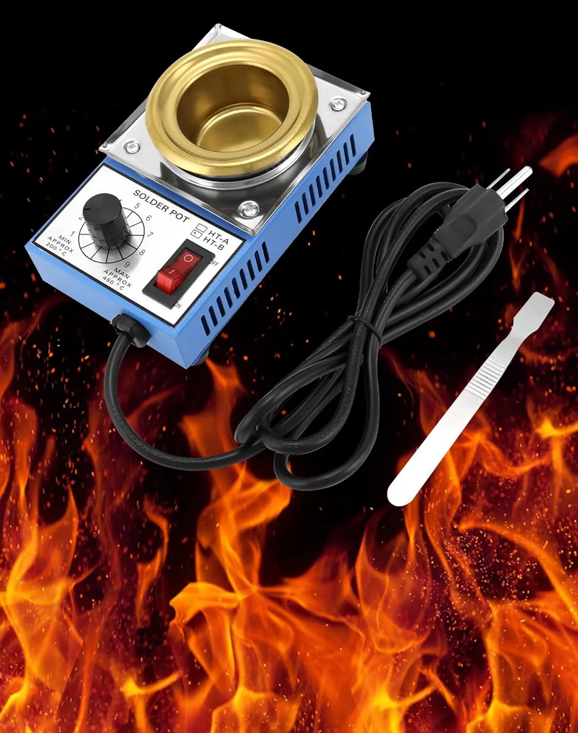 QWORK Solder Pot, 2 Pcs 150W 110V, 50mm Soldering Bath Titanium Plate, Capacity 500g 200-450°c,Include Extra 50mm pot& Solder Paste Scraper for Welding and Soldering Bath