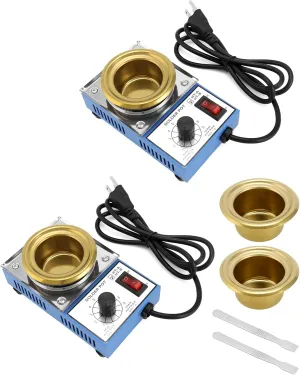 QWORK Solder Pot, 2 Pcs 150W 110V, 50mm Soldering Bath Titanium Plate, Capacity 500g 200-450°c,Include Extra 50mm pot& Solder Paste Scraper for Welding and Soldering Bath