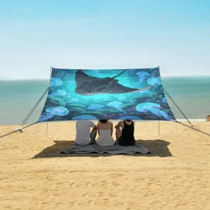 Ray Luminous Jellyfish Beach Canopy Tent Anti-UV & Wind Resistant, Camping Sun Shelter Easy Setup Portable,Outdoor Shade Tents with Sandbags,Sand Shovels,Ground Pegs & Stability Poles