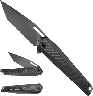 Real Avid RAV-6 EDC Knife | Folding Knife 3.4" Tanto Blade, 8Cr13MoV Steel, Pocket Knife with Aluminum   CF Handle, Titanium Finish, Liner Lock Type