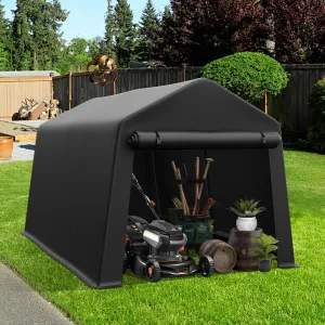 Real Relax Portable Storage Shed 7x12ft, Heavy Duty Outdoor Carport Canopy with Rolled up Zipper Door for Bikes, Motorcycles, Outdoor Tools
