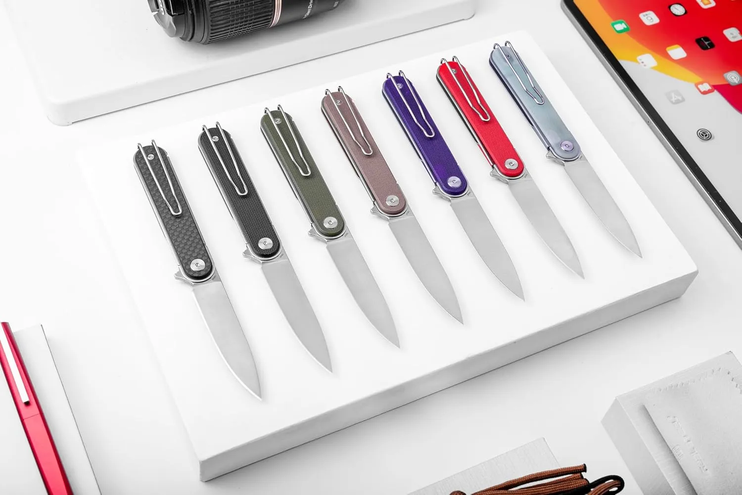 REALSTEEL IRIS Pocket Knife, Folding Knife, Flipper, Liner Lock, 2.99" 12C27 Steel Blade, Lightweight G10 Handle, 1.74oz, Deep-carry Pocket Clip, EDC Outdoor Indoor, Gifts for Men Women Camping Hiking Climbing Fishing (Natural G10)