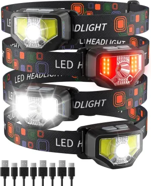 Rechargeable LED Headlamp, 1200 Lumen Super Bright, Waterproof for Hiking, Running, Fishing, Cycling - With Motion Sensor