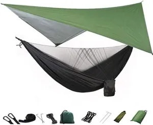 Recreation Camping Hammock with Mosquito Net and Rain Fly Tarp,Portable Parachute Tree Hammock Nylon Swing Hammocks Sun Shelter Rain Fly Gifts for Hikers