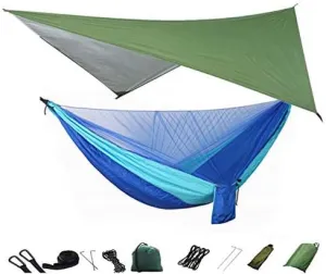 Recreation Camping Hammock with Mosquito Net and Rain Fly Tarp,Portable Parachute Tree Hammock Nylon Swing Hammocks Sun Shelter Rain Fly Gifts for Hikers