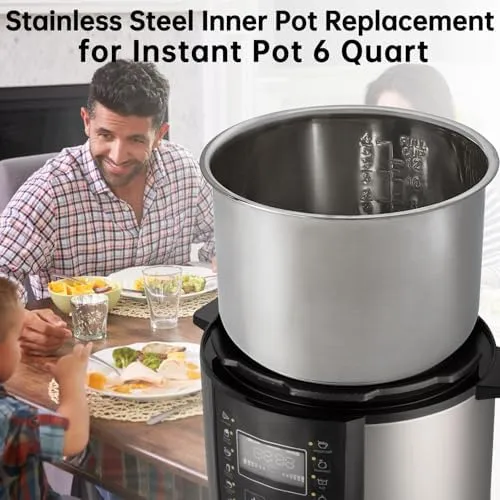 Replacement Inner Pot for Instant 6 quart - Stainless Steel Rice Cooker Pot Replacement, Polished Surface with Markings, Nonstick Replacement Insert Liner, for Instant Pot Accessories