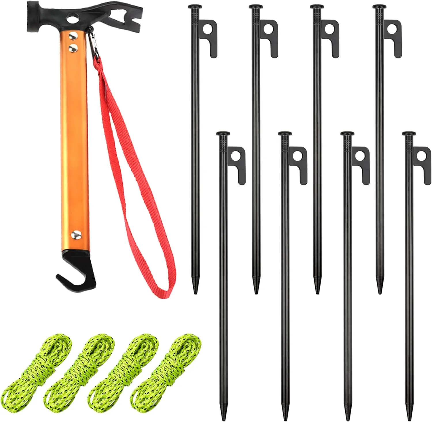 RIY Tent Stakes,8Pcs Heavy Duty 12Inch Steel Tent Stakes with 12 Inch Camping Hammer