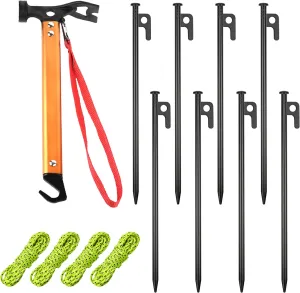 RIY Tent Stakes,8Pcs Heavy Duty 12Inch Steel Tent Stakes with 12 Inch Camping Hammer
