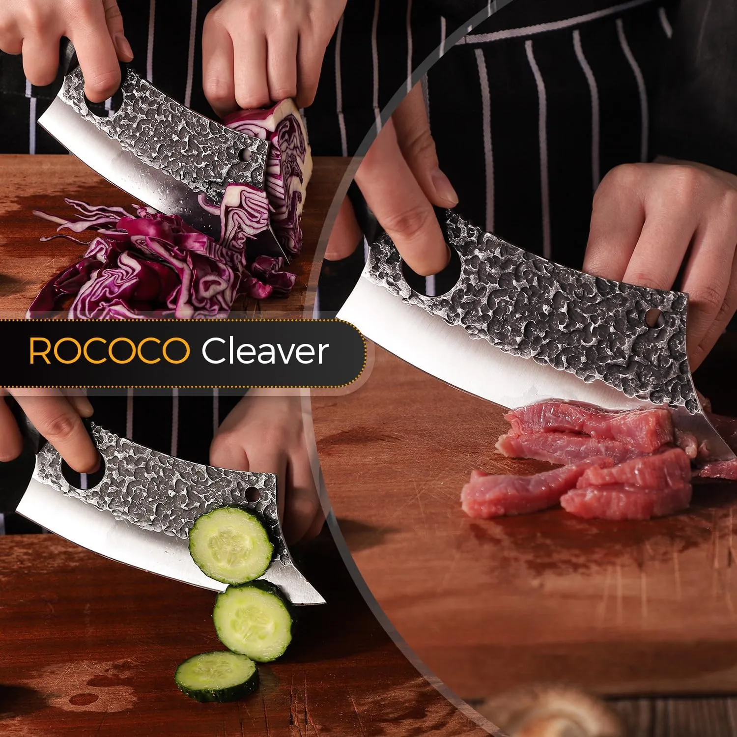 ROCOCO 6.3" Cleaver Butcher Knife Sharp Full Tang Knife with Sheath for Home Outdoor BBQ Camping Mother Father Gift Idea Men