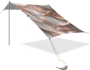 Rose Gold Shell Texture Designed UPF50 Foldable Beach Tent Easy Setup Large Portable Sun Shelter with Sand Shovel for Camping Trips, Fishing, Backyard Fun or Picnics paraguas para Playa