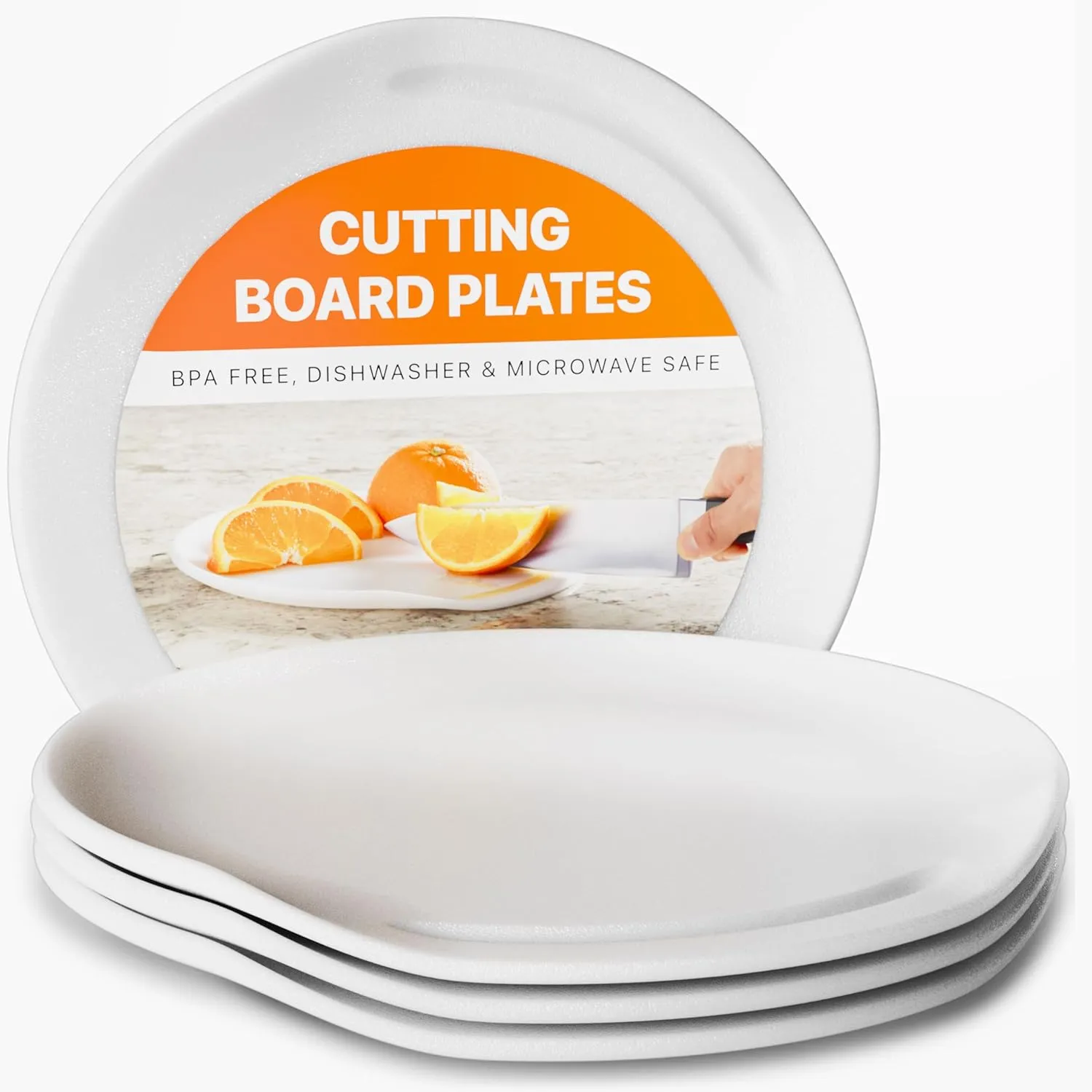 Round Cutting Board Plates, 10 Inch with Juice Grooves. Durable BPA-Free & Dishwasher Safe, Ideal for RVs, Camping, Small Spaces, Fruit Slicing, & Snack Serving (4, White, 10 Inches)
