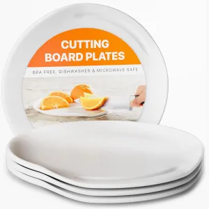 Round Cutting Board Plates, 10 Inch with Juice Grooves. Durable BPA-Free & Dishwasher Safe, Ideal for RVs, Camping, Small Spaces, Fruit Slicing, & Snack Serving (4, White, 10 Inches)