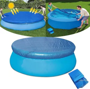 Round Pool Cover, Fits 10 ft Round Inflatable Pool Cover for Above Ground Pool, Swimming Pool Solar Cover with Elastic Cord, Wind Dust and Rainproof Outdoor Family Pools Cover