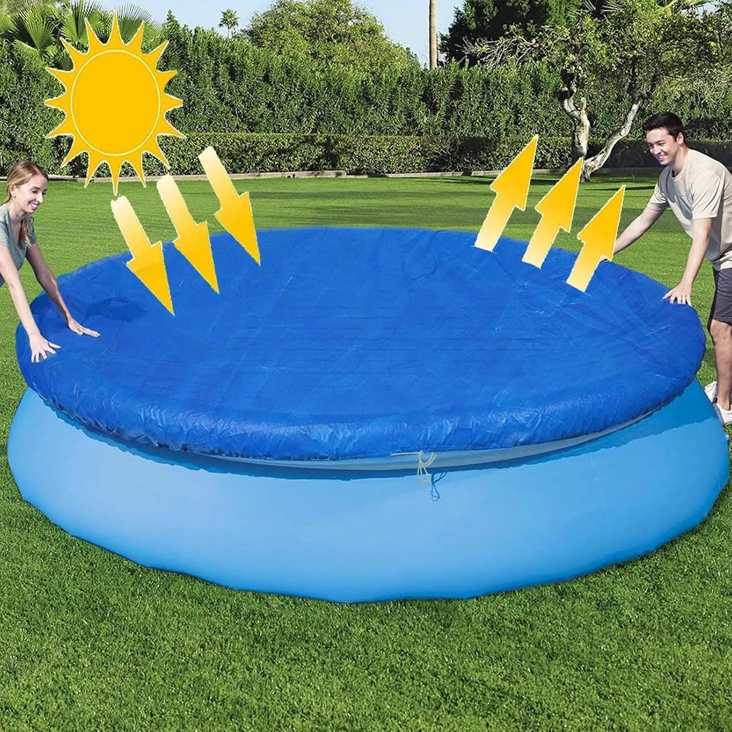 Round Pool Cover, Fits 10 ft Round Inflatable Pool Cover for Above Ground Pool, Swimming Pool Solar Cover with Elastic Cord, Wind Dust and Rainproof Outdoor Family Pools Cover