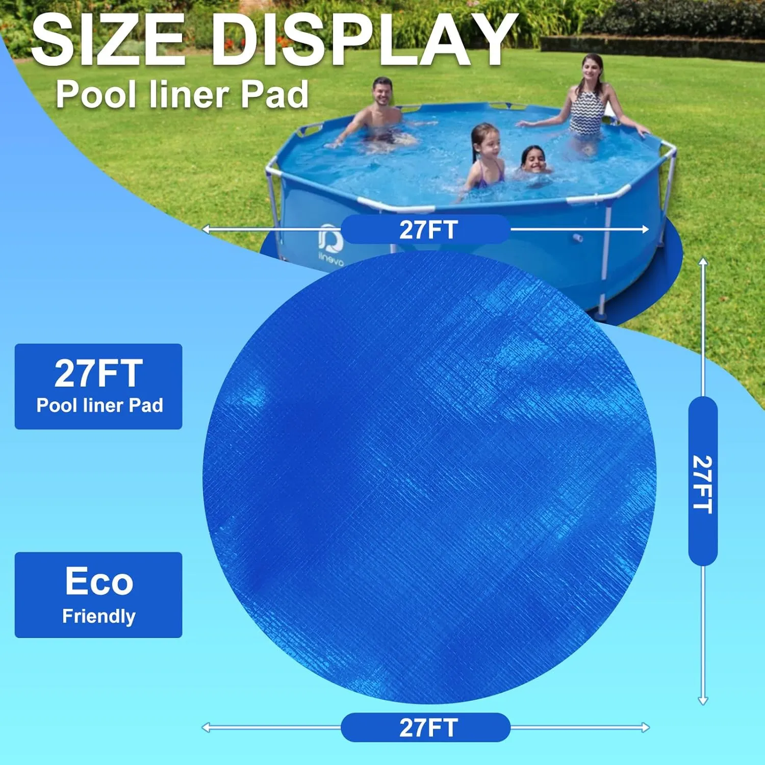 Round Pool Liner Pad, Outdoor Pool Floor Tarp Prevents Punctures and Wear, Leak-Proof, Pool Liner for Above Ground Swimming Pool, Outdoor Pool Mat (27 FT)