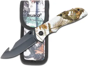 RUKO RUK0106GHTND 8-1/8" Folding Knife, Tundra Camouflage Handle with Matching Nylon Sheath