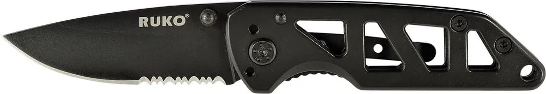 RUKO RUK0162 5-1/2" Ti-Tactical Folding Knife, Black Titanium Nitrate Coated Vented Handle