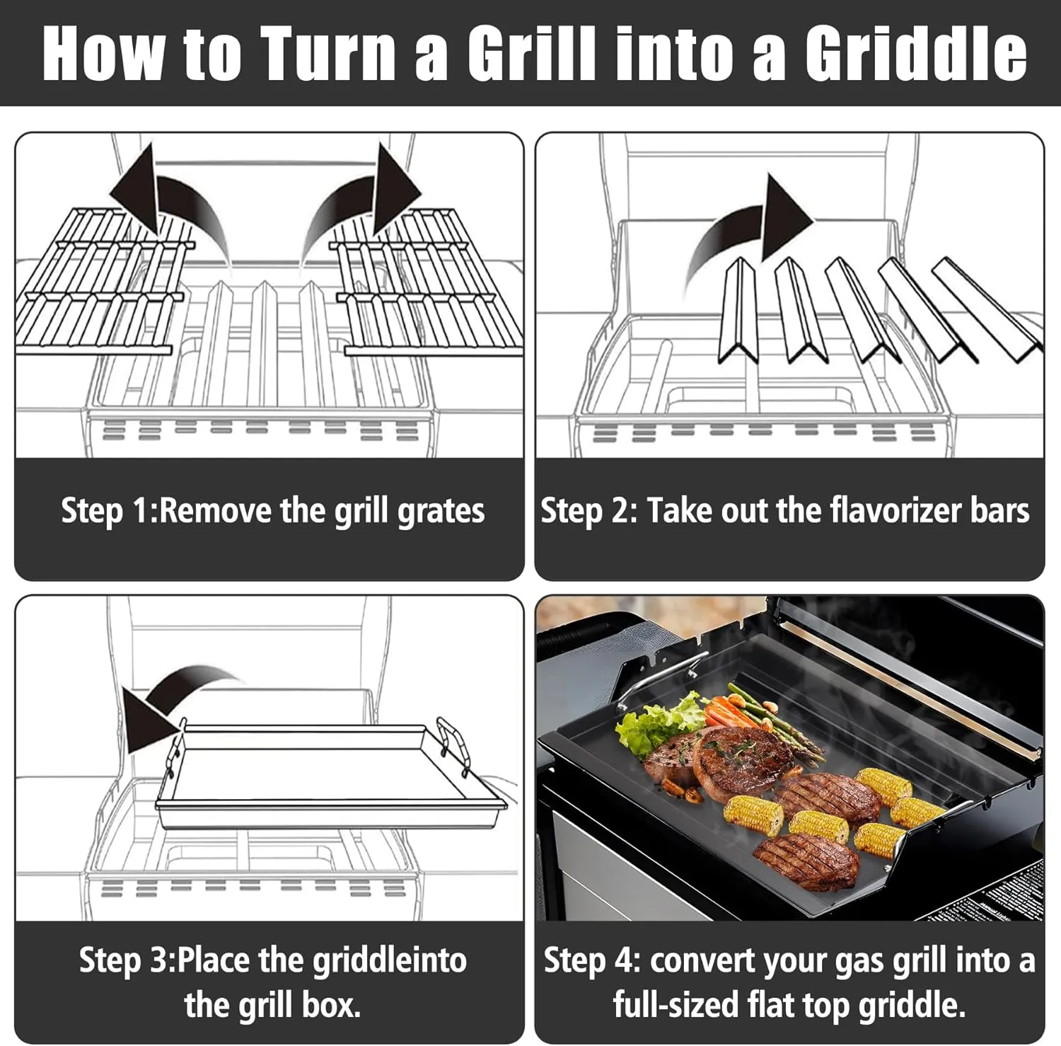 SafBbcue Full Size Griddle Inserts for Home Depot Nexgrill 720-0830H 720-0888 720-0783E Flat Top Griddle for Nexgrill Replacement Parts 720-0830 720-0958 720-0670A 720-0830D, Carbon Steel
