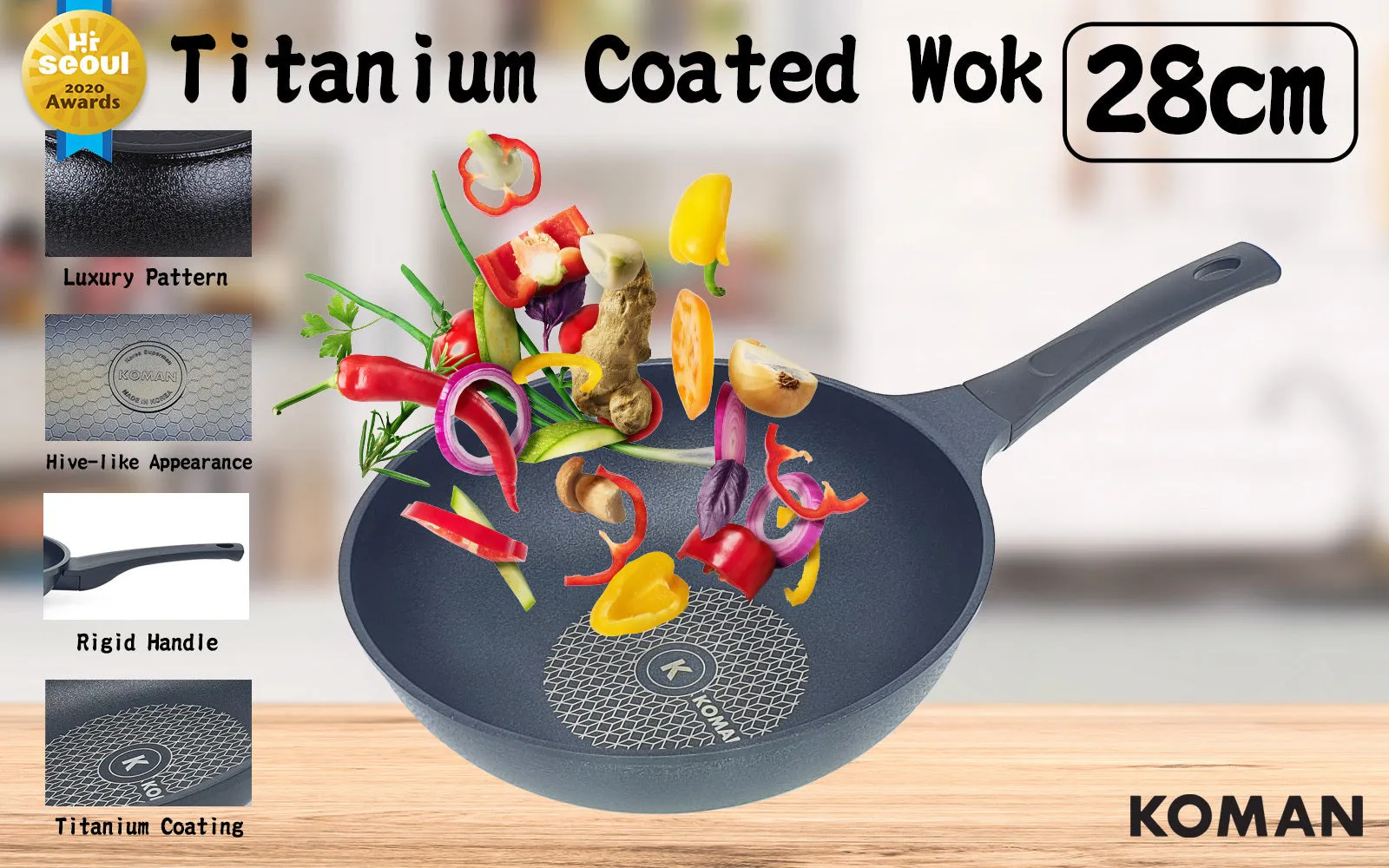 Same-day shipping Wok Titanium Pan 28cm Non-Stick KOMAN Trusted by customers Coating