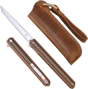 Samior G1035 Small Slim Folding Pocket Flipper Knife, 3.5 inch D2 Tanto Blade, Multicolor Green G10 Handle with Liner Lock Pocket Clip, Gentleman's EDC Knives 1.3oz