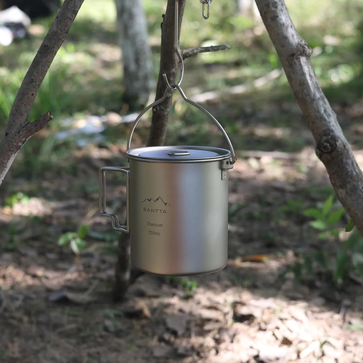 SANTTA 700mL Dual-Function Titanium Camping Mug Pot, 25oz Ultra Light Pot with Bail Handle for Outdoor Cooking