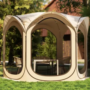 Screen Pop Up House Room Tent, Canopy Sun Shade Shelter for Camping, Patio, Backyard, Deck & Outdoor Activities, Portable Gazebo, Not Waterproof, 10'x10',Beige