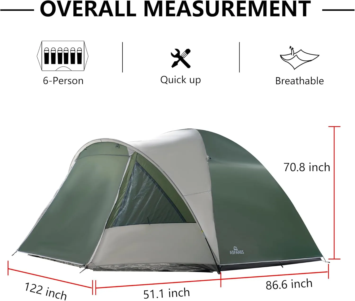 Screened Camping Tent, 4/6 Person Waterproof, Haven Tent, Backpack Double Layer Camping Tents with Canopy, Easy Setup and Portable Shelter for Outdoor, Picnic, Camping, Family Gathering.