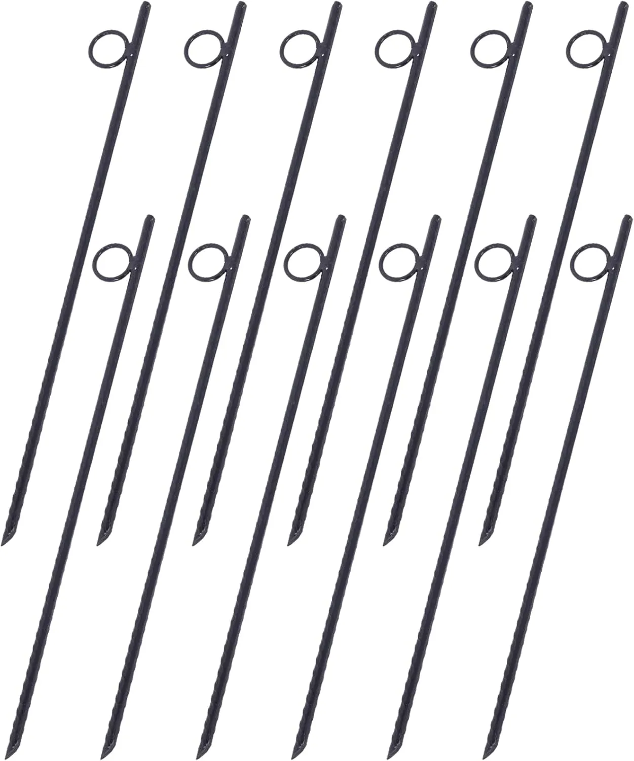 Secure Your Tent with Durable 12-Pack Rebar Stakes, 3/8" Diameter, 18" Length, Steel Construction for Campsites and Canopies, Black
