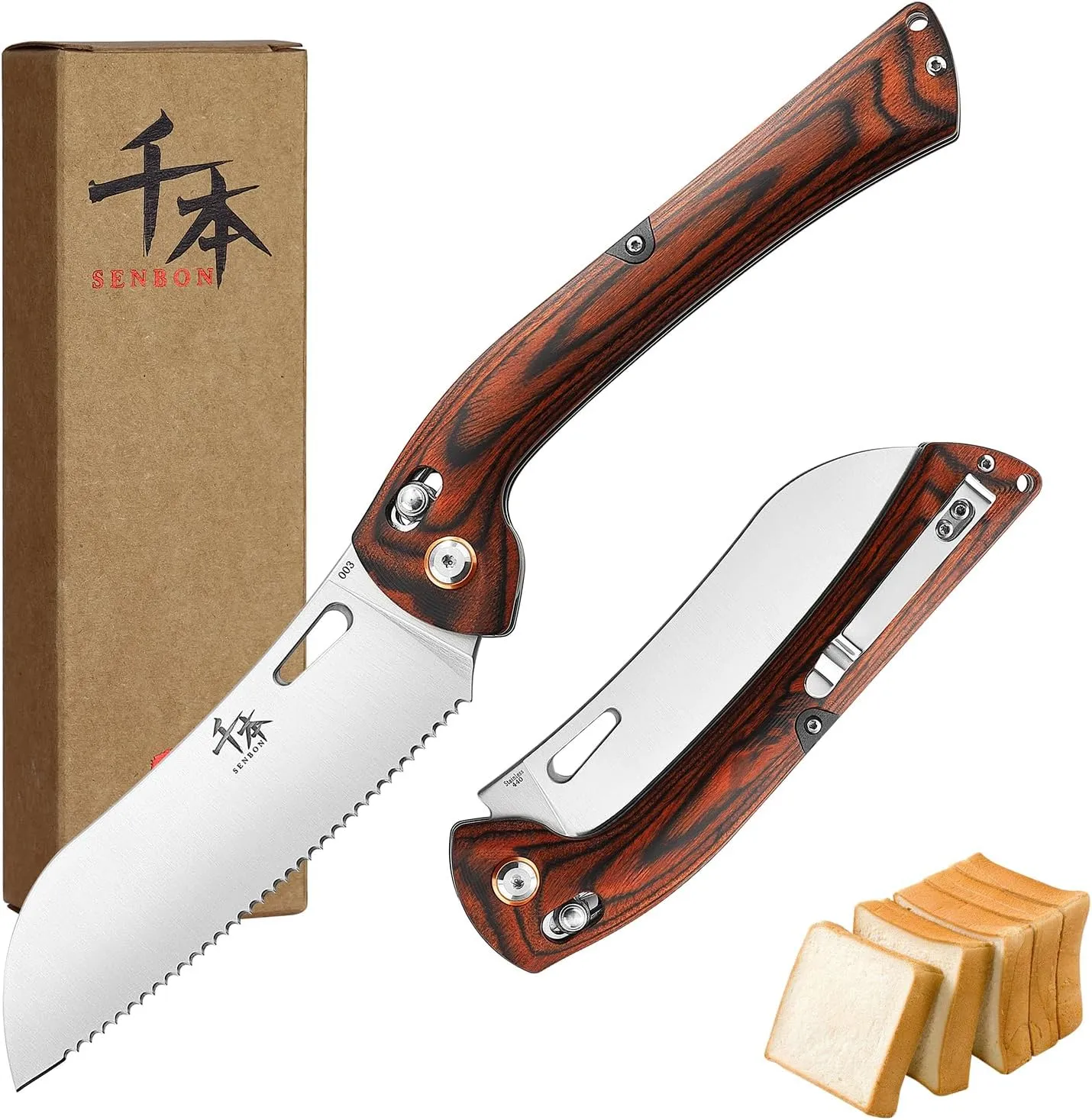 SENBON 440 Stainless Steel Super Sharp Pocket Folding Chef Knife Peeling Utility Knife Fruit Knife Handle Camping Barbecue Outdoor Back Clip Portable