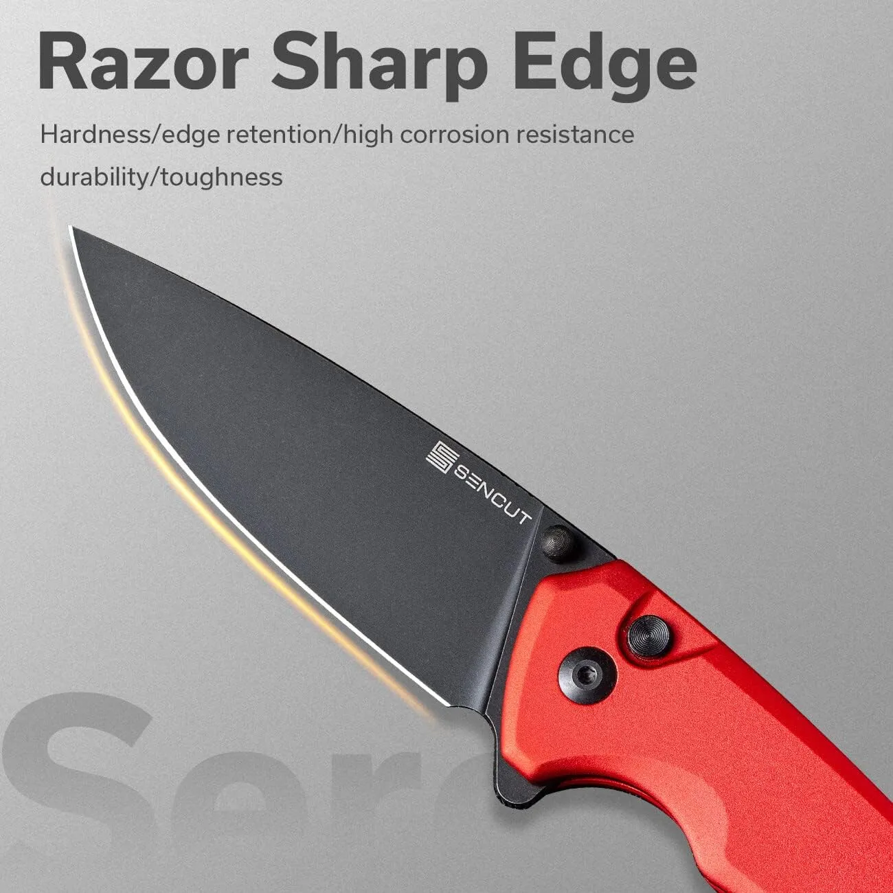 SENCUT Button Lock Pocket Knife for EDC, Serene Folding Knife, Thumb Stud & Flipper Opener, Aluminum Handle with 3.48" D2 Black Stonewashed Blade for Outdoor, Camping, Hunting S21022B-2 (Red)