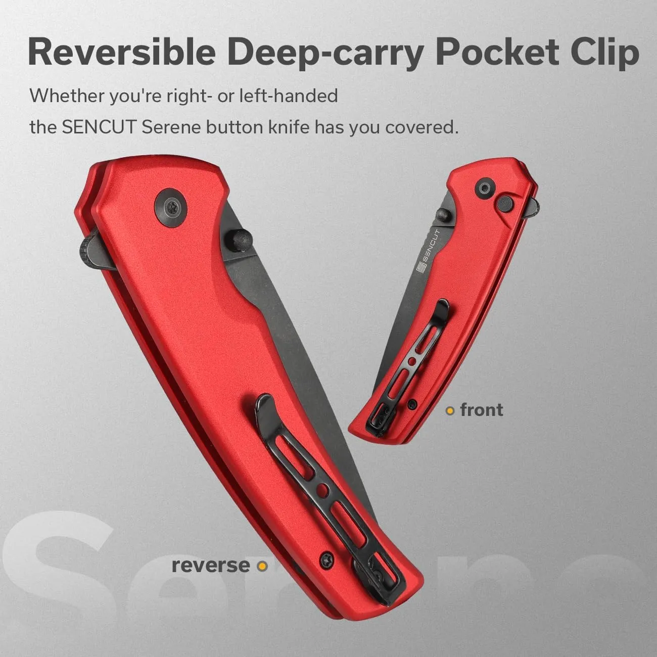 SENCUT Button Lock Pocket Knife for EDC, Serene Folding Knife, Thumb Stud & Flipper Opener, Aluminum Handle with 3.48" D2 Black Stonewashed Blade for Outdoor, Camping, Hunting S21022B-2 (Red)