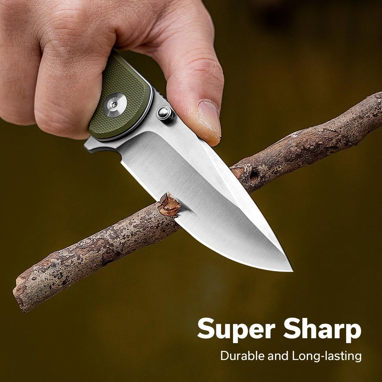 SENCUT Errant Pocket Knife, Camping Folding Knife with G10 Handle and 3.45" 9Cr18MoV Blade, EDC Knife for Outdoor Work S23054B-2(OD Green)