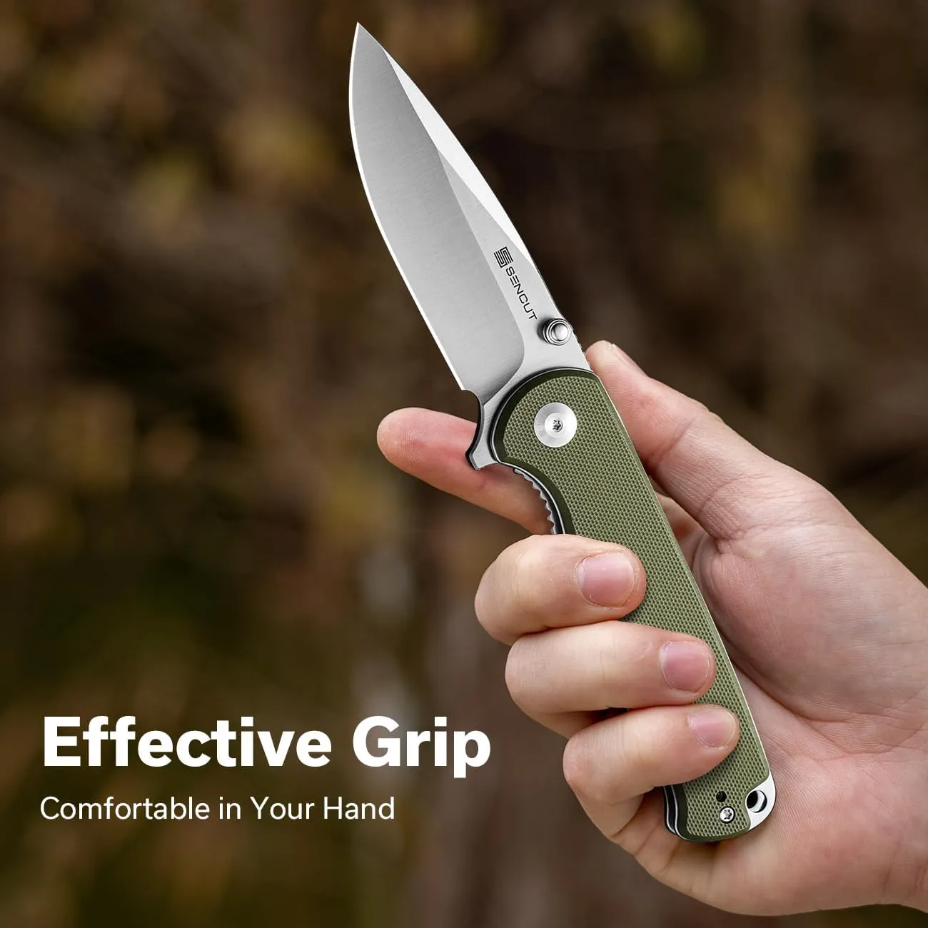 SENCUT Errant Pocket Knife, Camping Folding Knife with G10 Handle and 3.45" 9Cr18MoV Blade, EDC Knife for Outdoor Work S23054B-2(OD Green)
