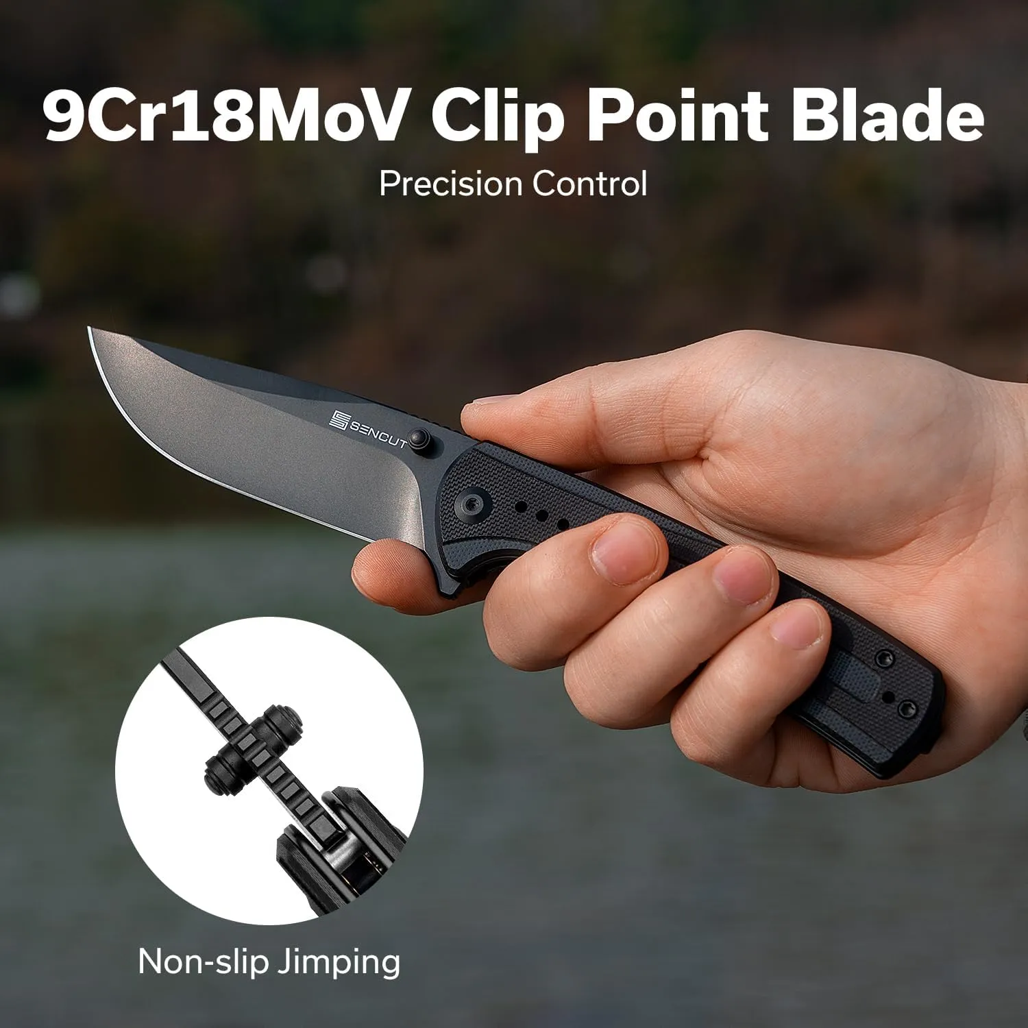 SENCUT Regnator Folding Pocket Knife, EDC Knife with 3.48'' 9Cr18MoV Blade & G10 Handle, Gift for Men Women Camping Hiking S24057-1 (Black)